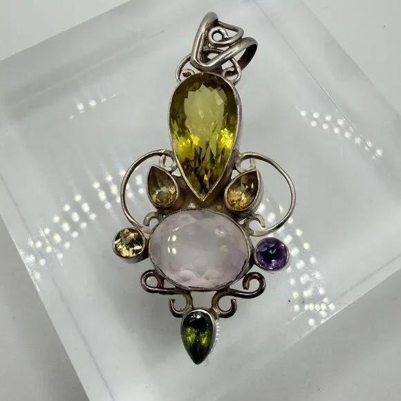 2.5" long, faceted multi-gemstone and sterling silver pendant! - Picture 8 of 10
